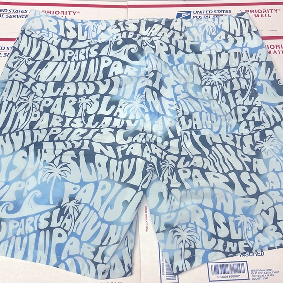 Lanvin Blue Wave Print Swim Trunks - Picture 6 of 9